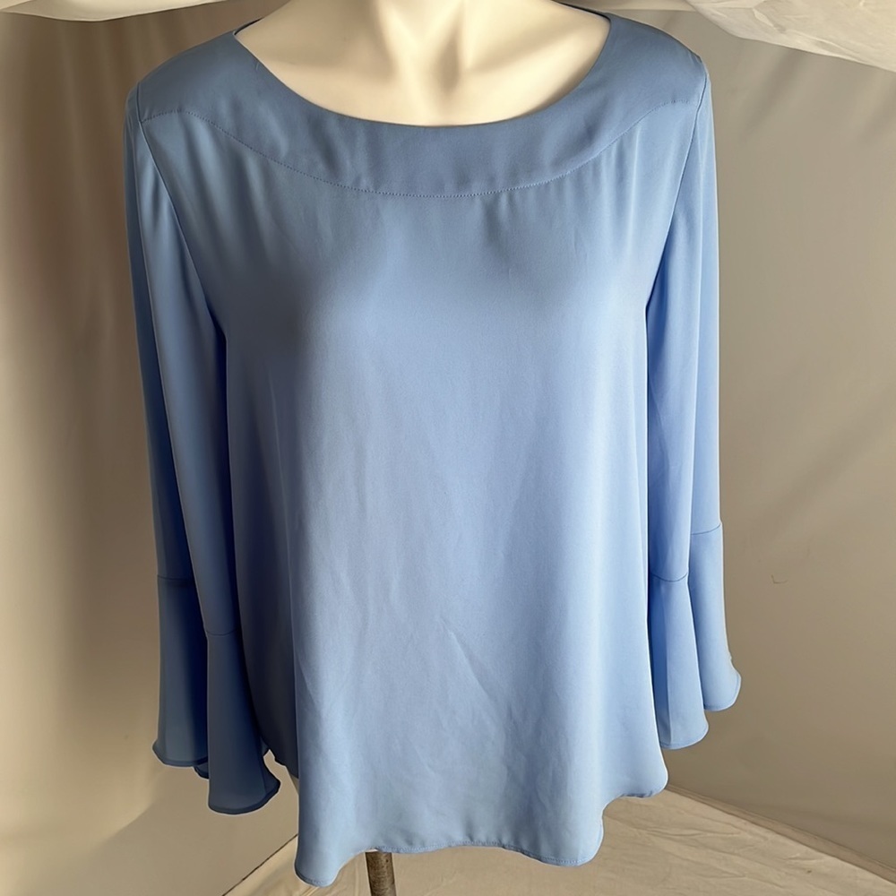 Ann Taylor boat neck light blue bell sleeve blouse L